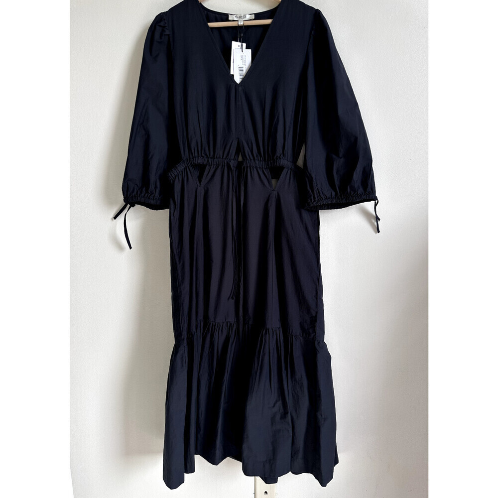 SEA NEW YORK $515 Cotton Puff Sleeve Cut Out Dress In Black Size S